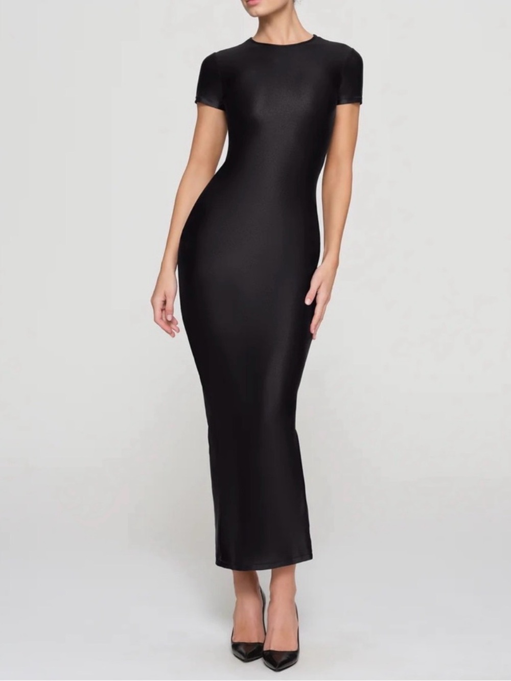Skims Shine Jersey Long Maxi Dress Black Bodycon Fitted Kardashian